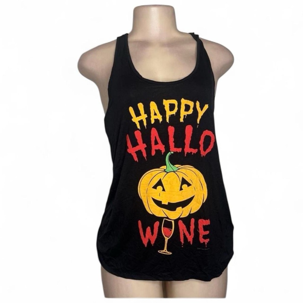 Black with Yellow Pumpkin and Red Lettering Halloween Festive Tank Top
